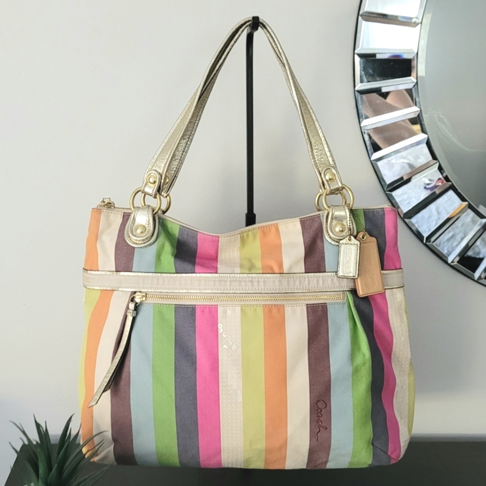 Coach Striped/Sequin Tote